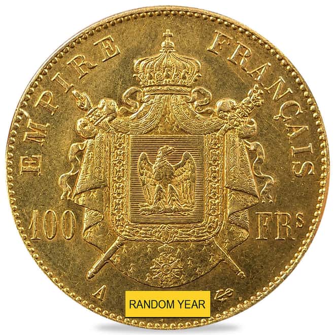 France 100 Francs Napoleon III Laureate Head Gold Coin Avg Circ (Random Year)