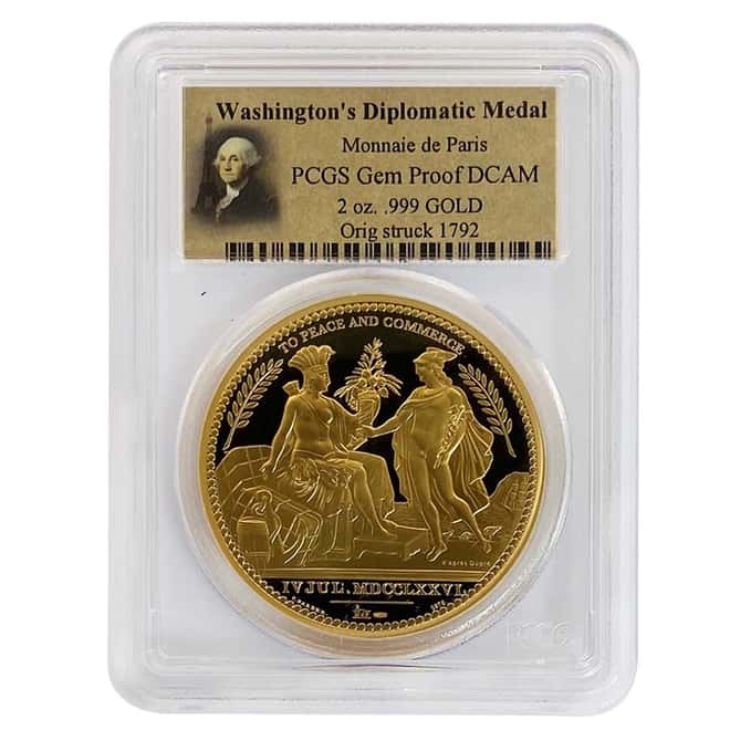 France 2 oz Gold Washington's Diplomatic Medal .999 Fine PCGS Gem Proof DCAM