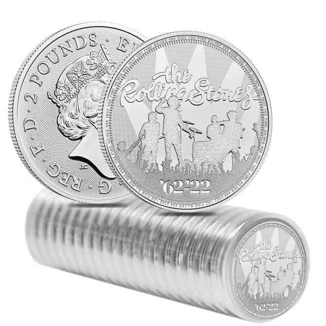 Box of 100 - 2022 Great Britain 1 oz Silver Music Legends The Rolling Stones Coin .999 Fine BU