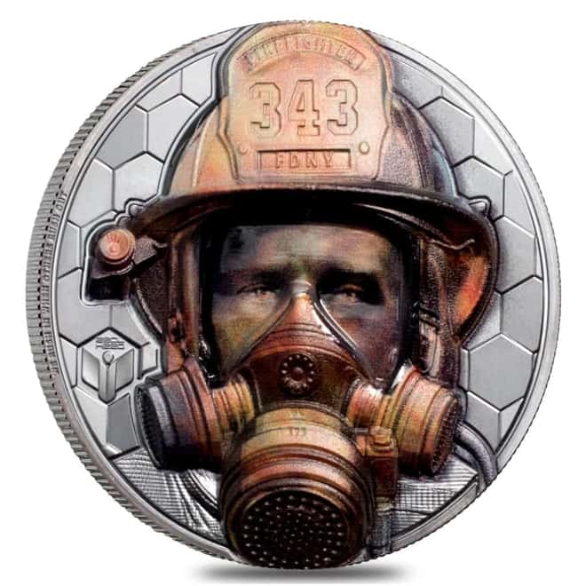 2021 3 oz Proof Silver Real Heroes - Firefighter Cook Islands Coin .999 Fine (w/Box & COA)