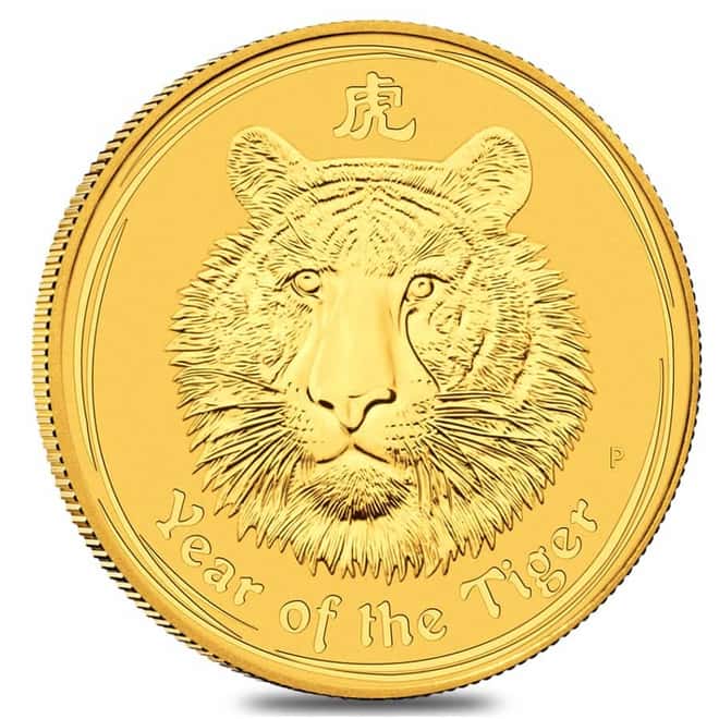 2010 1/10 oz Gold Lunar Year of The Tiger BU Australia Perth Mint In Cap