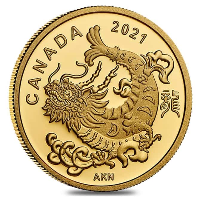 2021 Canada 1/20 oz Triumphant Dragon Proof Gold Coin .9999 Fine (w/Box & COA)