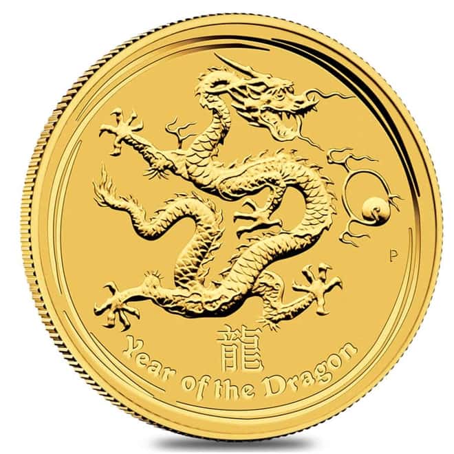 2012 1/10 oz Gold Lunar Year of The Dragon BU Australia Perth Mint In Cap