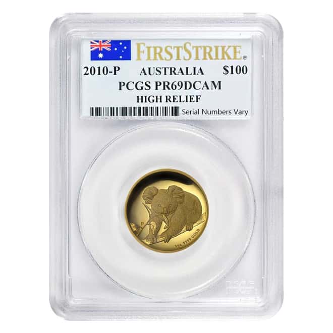 2010 P 1 oz $100 Gold Australia Koala Coin High Relief PCGS PF 69 DCAM