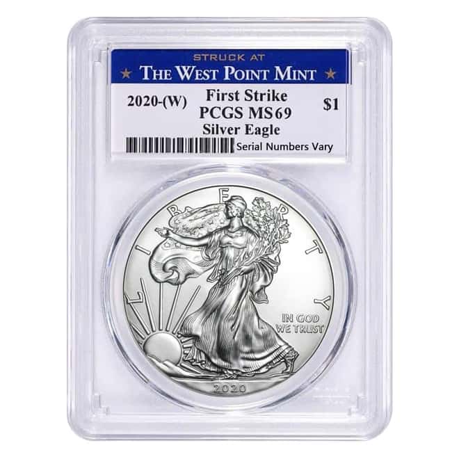 2020 (W) 1 oz Silver American Eagle $1 Coin PCGS MS 69 First Strike (West Point) 