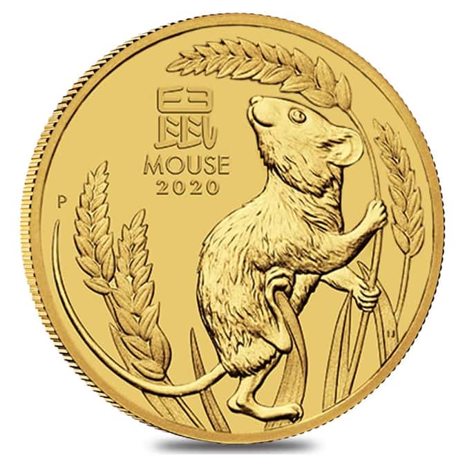 2020 2 oz Gold Lunar Year of The Mouse / Rat BU Australia Perth Mint In Cap