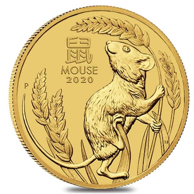 2020 10 oz Gold Lunar Year of The Mouse / Rat BU Australia Perth Mint In Cap
