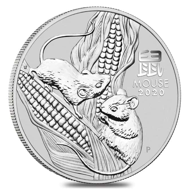 2020 5 oz Silver Lunar Year of The Mouse / Rat BU Australian Perth Mint In Cap