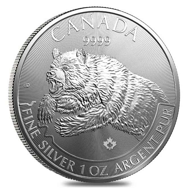 2019 1 oz Canadian Silver Grizzly Bear Predator Series $5 Coin .9999 Fine Silver