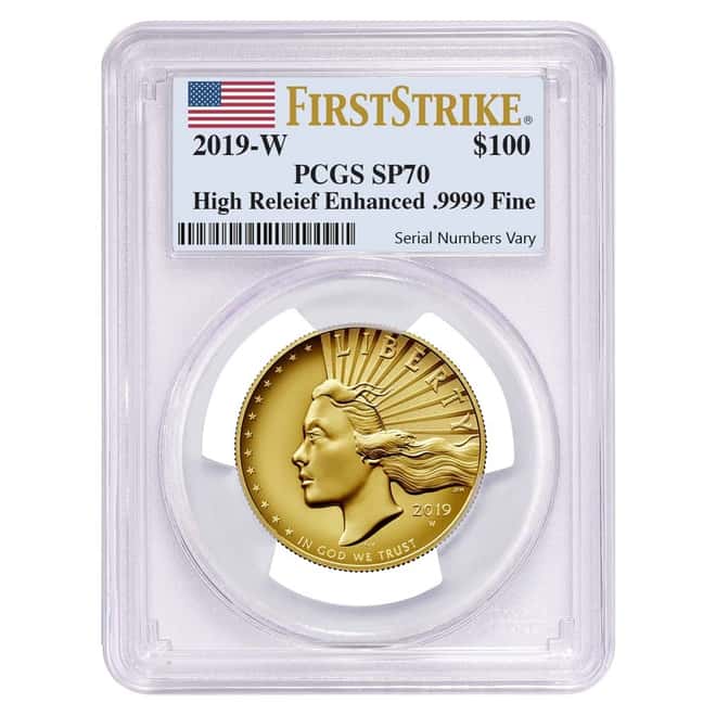2019 W 1 oz $100 American Liberty High Relief Enhanced Uncirculated Gold Coin PCGS SP 70 FS