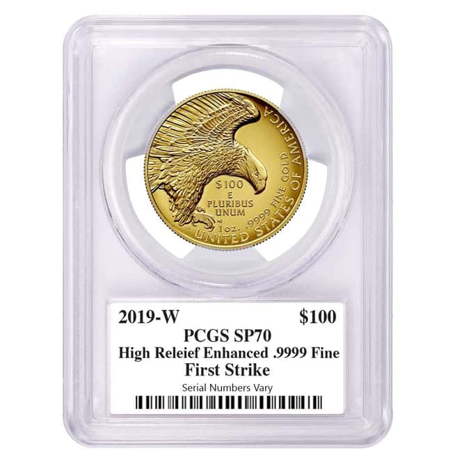 2019 W 1 oz $100 American Liberty High Relief Enhanced Uncirculated Gold Coin PCGS SP 70 FS (Liberty Label)