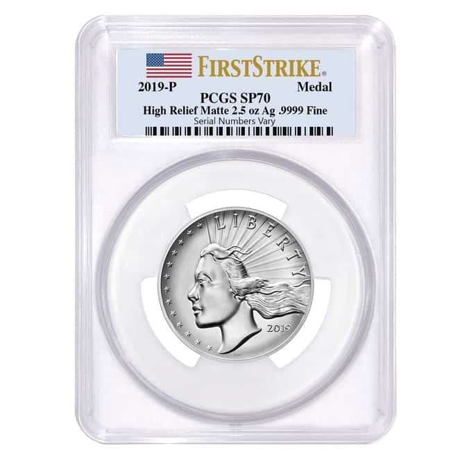 2019 P 2.5 oz American Liberty High Relief Silver Medal PCGS SP 70 FS