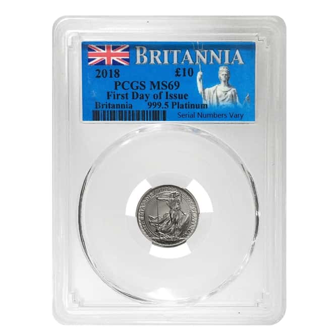2018 Great Britain 1/10 oz Platinum Britannia Coin PCGS MS 69 FDOI