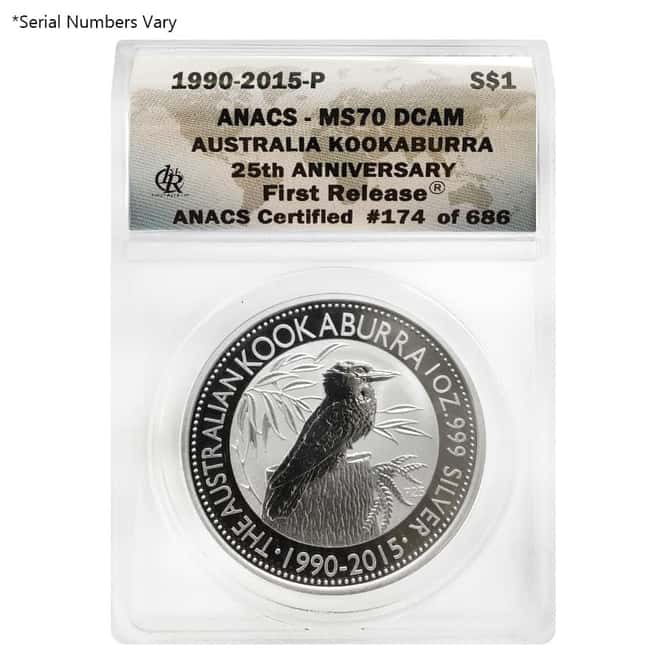 2015 1 oz Silver Australian Kookaburra ANACS MS 70 DCAM First Release