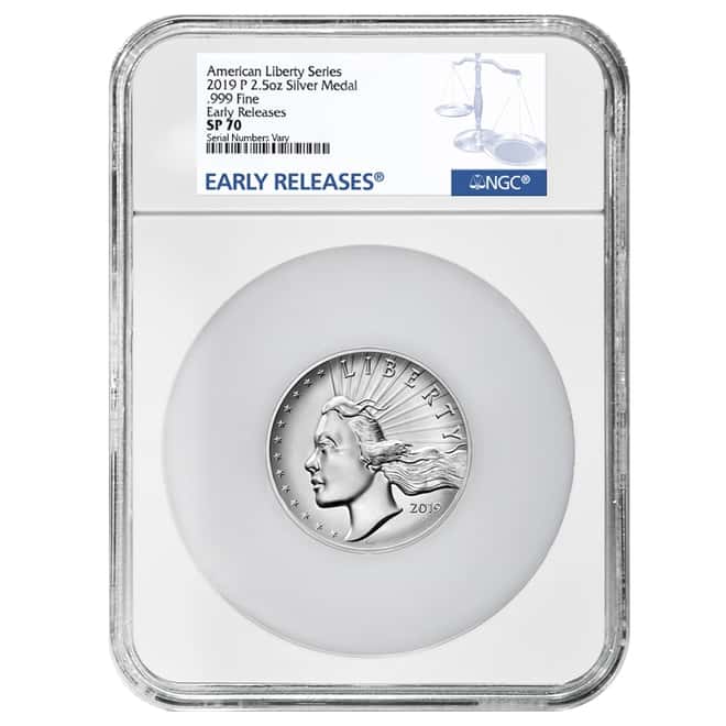 2019 P 2.5 oz American Liberty High Relief Silver Medal NGC SP 70 ER