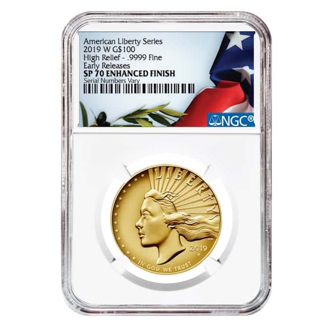 2019 W 1 oz $100 American Liberty High Relief Enhanced Uncirculated Gold Coin NGC SP 70 ER (Liberty Label)