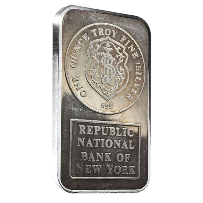 1 oz Johnson Matthey Republic National Bank Silver Vintage Bar .999 Fine (Secondary Market)