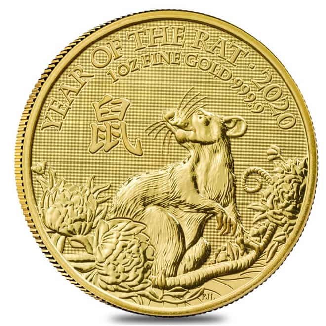 2020 Great Britain 1 oz Gold Year of the Mouse / Rat Coin .9999 Fine BU