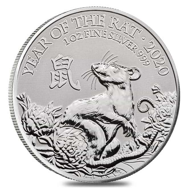 2020 Great Britain 1 oz Silver Year of the Mouse / Rat Coin .999 Fine BU In Cap