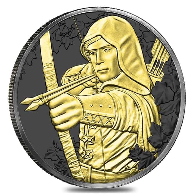 2019 1 oz Austrian Silver Robin Hood Coin .999 Fine Black Ruthenium 24K Gold Edition (w/Box & COA) - 825th Anniversary of the Austrian Mint