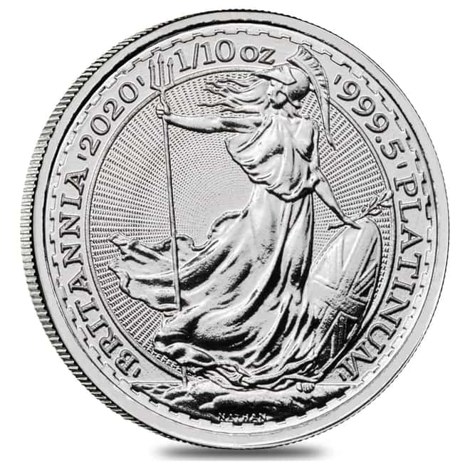Roll of 25 - 2020 Great Britain 1/10 oz Platinum Britannia Coin .9995 Fine BU (Lot,Tube of 25)