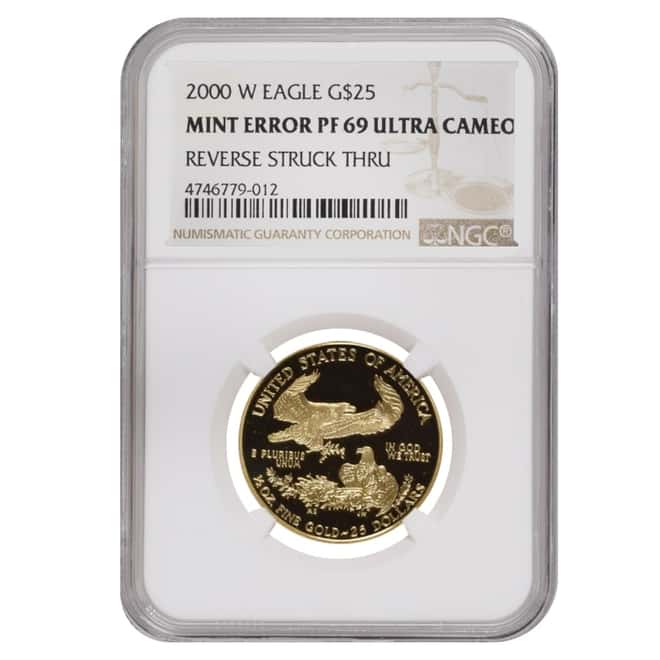2000 W 1/2 oz $25 Proof Gold American Eagle NGC PF 69 UCAM Mint Error (Rev Struck Thru)