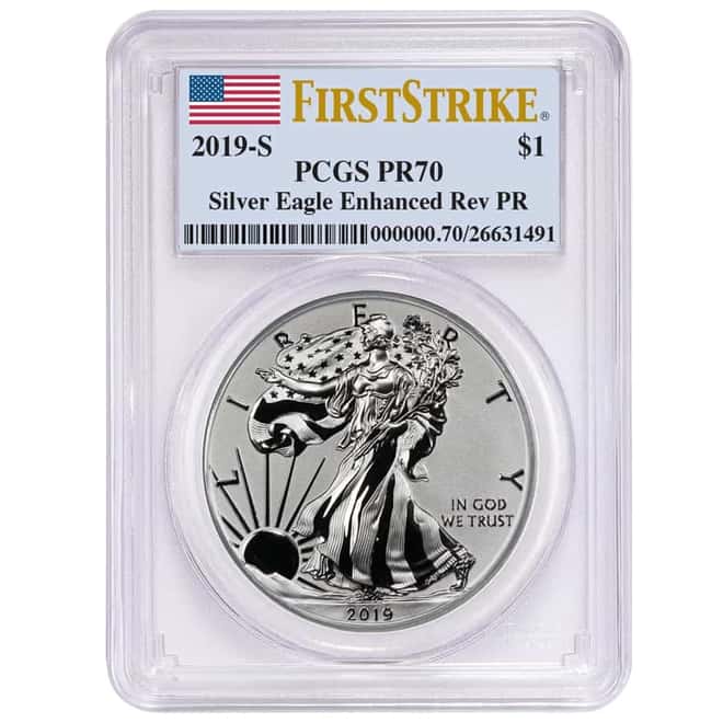 2019-S 1 oz Enhanced Reverse Proof Silver American Eagle PCGS PF 70 FS (w/COA)