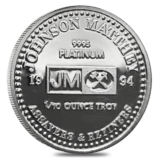 1/10 oz Johnson Matthey Dragon Platinum Round .9995 Fine