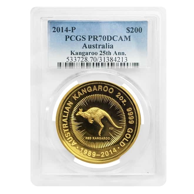 2014 2 oz Australian High Relief Proof Gold Kangaroo Coin PCGS PF 70