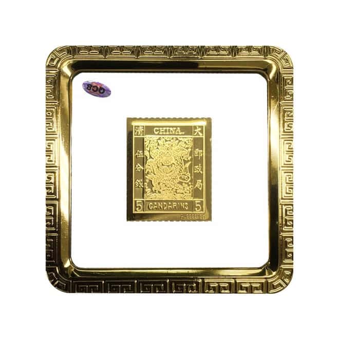 3 gram Gold Chinese 5 Candarins Dragon Stamp .9999 Fine (w/Box & COA)