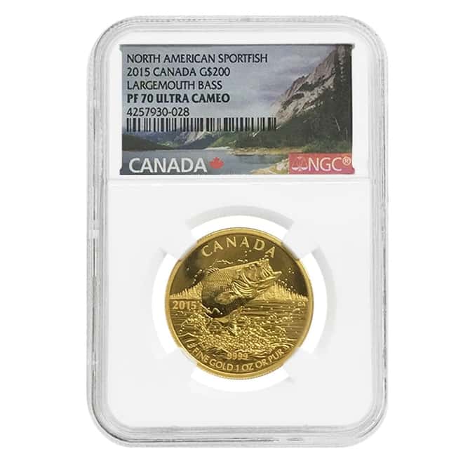 2015 1 oz $200 Canadian Largemouth Bass Proof Gold Coin NGC PF 70 UCAM