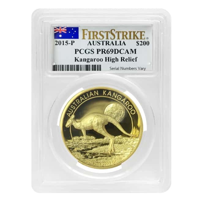2015 2 oz Australian High Relief Proof Gold Kangaroo Coin PCGS PF 69 FS (w/Box)
