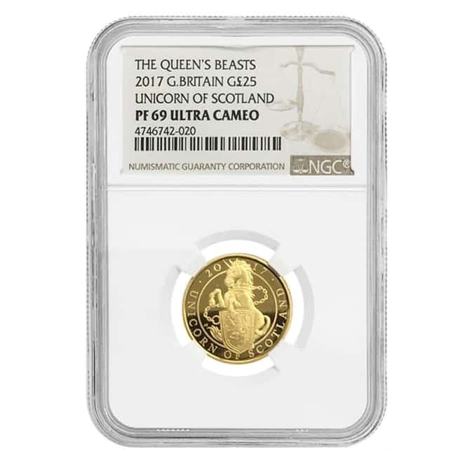 2017 Great Britain 1/4 oz Proof Gold Queen's Beasts (Unicorn of Scotland) Coin NGC PF 69 UCAM