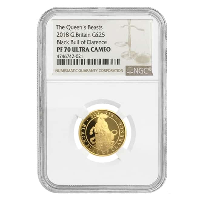 2018 Great Britain 1/4 oz Proof Gold Queen's Beasts (Black Bull) Coin NGC PF 70 UCAM