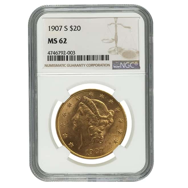 1907 S $20 Liberty Head Double Eagle Gold Coin NGC MS 62