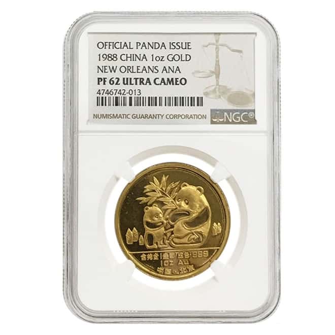 1988 1 oz Chinese Gold Panda Sino-American Friendship Medal - New Orleans NGC PF 62 UCAM