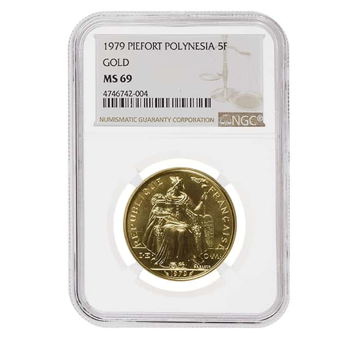1979 Piefort French Polynesia 5 Francs Gold Coin NGC MS 69