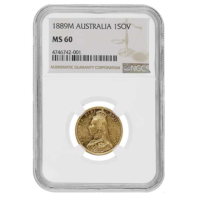 1889 M Australia Gold Sovereign Victoria Jubilee Head NGC MS 60
