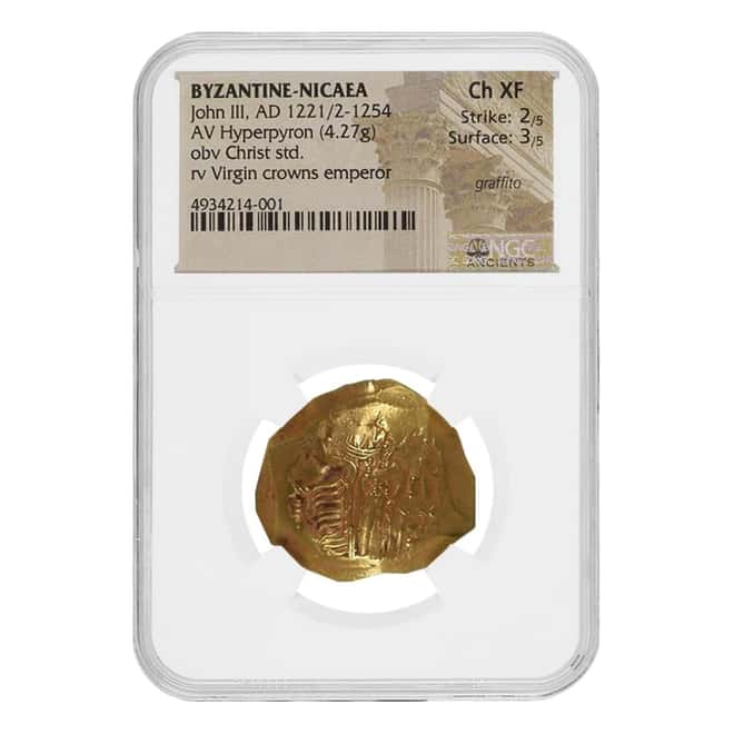 1222-1254 AD Byzantine-Nicaea John III Ducas Gold AV Hyperpyron NGC Ch XF