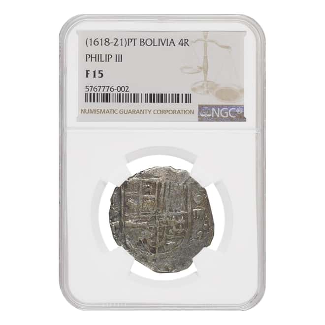 1618-21 P T Colonial Bolivia Philip III 4 Reales Silver Coin NGC F15
