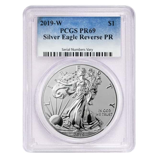 2019 W 1 oz Enhanced Rev. Proof Silver American Eagle PCGS PF 69 (Pride of Two Nations)