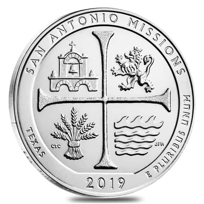 2019 5 oz Silver America the Beautiful ATB Texas San Antonio Missions National Historical Park Coin
