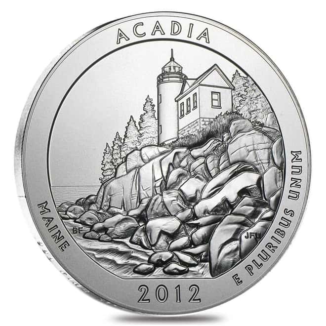 2012-P 5 oz Silver America the Beautiful ATB Maine Acadia National Park (w/Box & COA)