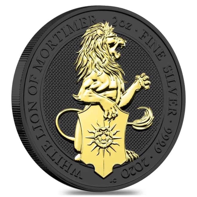2020 Great Britain 2 oz Silver Queen's Beasts White Lion of Mortimer Coin .9999 Fine Black Ruthenium 24K Gold Edition (w/Box & COA)