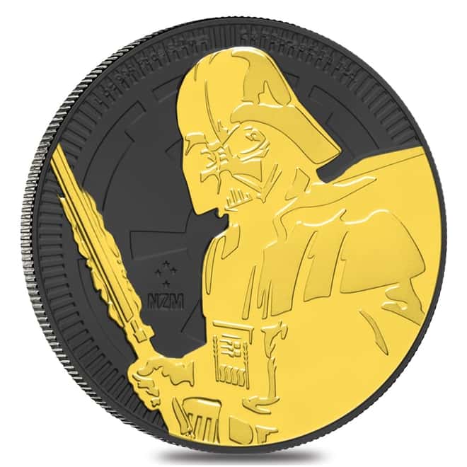 2019 1 oz Niue Silver $2 Star Wars Darth Vader Black Ruthenium 24K Gold Edition (w/Box & COA)