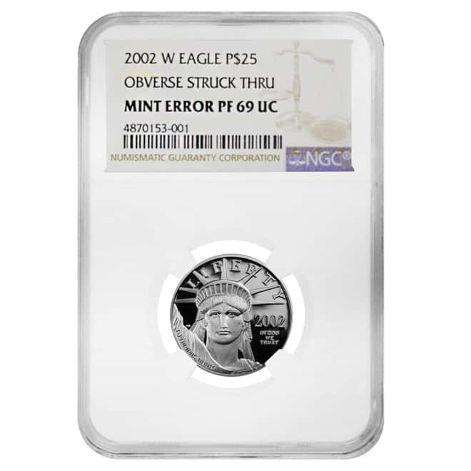 2002 W 1/4 oz $25 Platinum American Eagle Proof Coin NGC PF 69 UCAM Mint Error
