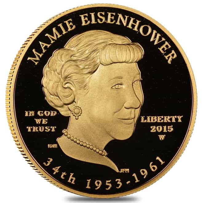 2015 W 1/2 oz $10 First Spouse - Mamie Eisenhower Gold Proof Coin (w/Box & COA)