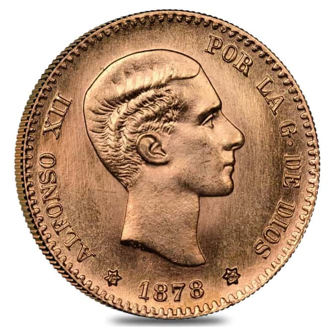 1878 (1962) DE-M Spain 10 Pesetas Gold Coin Restrike AGW .0933 oz AU/BU