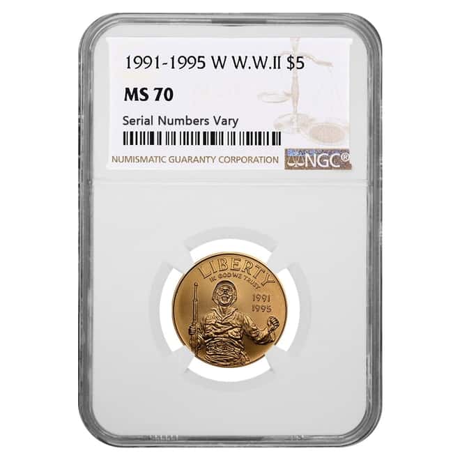 1991-1995 W Gold $5 Commemorative WWII NGC MS 70