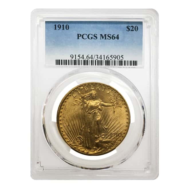 1910 $20 Gold Saint Gaudens Double Eagle Coin PCGS MS 64